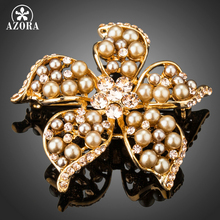 AZORA New Fashion Pearl Jewelry Pearl Brooches for Women Wedding Party Jewelry Large Vintage Austria Crystal Brooch & Pin TP0058 2024 - buy cheap