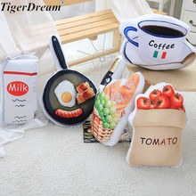 Travesseiro de pelúcia em formato de alimentos, almofada criativa de pelúcia para decoração de casa, tomate, café, pão, leite, brinquedos 2024 - compre barato