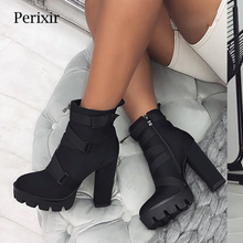 Perixir-Botas de tacón alto para mujer, botines con plataforma de 4 CM de altura, sexys, puntiagudas de 15 CM, gruesos, talla grande 43 2024 - compra barato