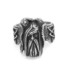 Nordic Viking amulet odin Huginn and Muninn knot Amulet Stainless Steel Ring with Valknut Rune Gift Bag 2024 - buy cheap