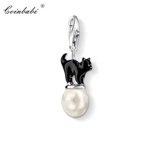 Charm Pendant Black Katze Cat on Pearl,2018 Fashion Jewelry Trendy Pure 925 Sterling Silver Gift For Women Fit Bracelet Necklace 2024 - buy cheap