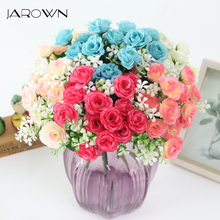 JAROWN-ramo de rosas artificiales de simulación, accesorios de decoración de jardín para el hogar, 15 cabezas, para decoraciones de boda 2024 - compra barato