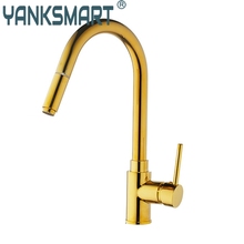YANKSMART Pull Out Kitchen Faucet Gold Mixer Deck Mounted Faucet Mixer Pull Out Kitchen Mixer Tap Solid Brass 360 Rotation 2024 - buy cheap