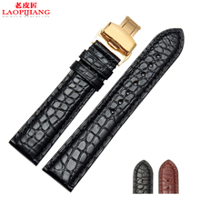 Laipijiang-Correa de reloj de cuero de cocodrilo para hombre, banda de Reloj de piel, cómoda, negra suave, 19/20/21/22mm 2024 - compra barato