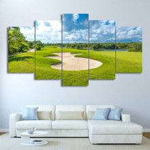 Cuadros de arte de pared en lienzo para decoración de sala de estar, pintura moderna de campo de Golf, césped verde, cielo azul, sin marco, 5 piezas 2024 - compra barato