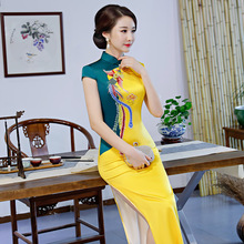2018 Summer Lady Long Cheongsam Novelty Chinese style Dress Womens Rayon Qipao Slim Party Dresses Button Vestido Plus Size S-5XL 2024 - buy cheap
