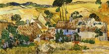 Vincent Van Gogh-casas de paja contra una montaña, pinturas famosas en lienzo al óleo, reproducción de alta calidad, pintado a mano 2024 - compra barato