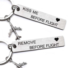 Stainless Steel  Kiss / Insert / Remove Before Flight Fashion Tags Keychain Keyring Rectangle Polyester Embroidery Message 2024 - buy cheap
