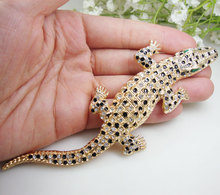 Vintage Gecko Animal Pendant Woman Crocodile Brooch Pin Clear Crystal Lizard 2024 - buy cheap