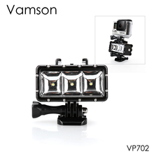 Подводный фонарик Vamson для Gopro Hero 6 5 4 3, лампа для дайвинга, водонепроницаемая светодиодная вспышка с креплением для Eken, для Xiaomi YI VP702 2024 - купить недорого