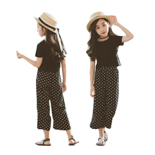 2021 Girls Clothing Sets Summer Short Sleeve Black Cotton T-Shirt+Casual Polka Dot Pants 2 Pcs Kids Outerwear Children Clothes 2024 - buy cheap