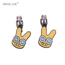 GRACE JUN New Fashion Rhinestone Enamel Cartoon Clip on Earrings No Pierced for Girl Party Prom Fashion No Hole Earrings Bijoux 2024 - buy cheap