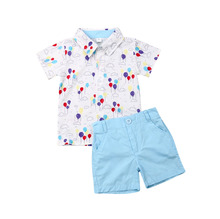 Pudcoco, лето 2019, детская одежда для маленьких мальчиков, джентльменская одежда, рубашка с короткими рукавами и цветочным принтом, топы, синие шорты, штаны, наряд, нежный комплект 2024 - купить недорого