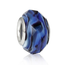 DoreenBeads European Charm Lampwork Glass Beads Flat Round Royal Blue Silver Plated Ripple About 13x9mm,Hole:About 5.1mm,2 PCs 2024 - buy cheap