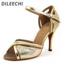 DILEECHI Wholesale Latin dance shoes Women's High-heeled 9CM Ballroom dancing shoes Red Gold snake PU dance shoes 2024 - buy cheap