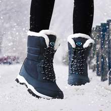 Bota feminina de inverno com plataforma, calçado à prova d'água de pelúcia, antiderrapante, com cadarço, bota de neve para mulheres 2024 - compre barato
