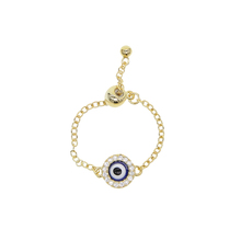Tamanho ajustável cz esmalte azul evil eye ouro ampla banda anéis de noivado para as mulheres senhora dedo jóia do presente do partido clássico anel 2024 - compre barato