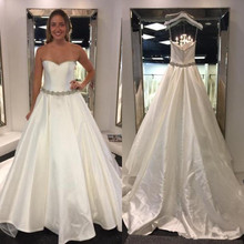 Vestido de noiva elegante, simples, de cetim, plus size, vestido de noiva, vintage, cinto de cristal, cauda 2024 - compre barato