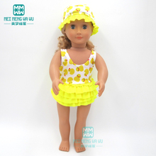 Boneca clotehs moda amarela roupa de banho, biquíni, traje de mergulho adequado para boneca recém-nascida de 43cm e boneca americana 2024 - compre barato