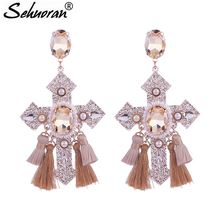 Sehuoran Tassel Earrings Boho Crystal Crosss Drop Earrings For Women Baroque Oorbellen Large Long Earrings Jewelry Brincos 2018 2024 - buy cheap