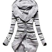 2018 Arrival Winter Autumn Women Fleece Sweatshirt Hoodies Outwear Long Sleeve Button Gray Thicken Printed Hooded Coat Top KS075 2024 - buy cheap