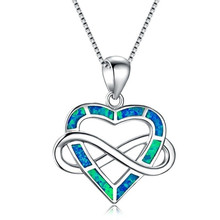 Luxo infinito carta 8 coração pingente colar azul fogo opalas prata cor colar para as mulheres boho jóias mães dia presente 2024 - compre barato