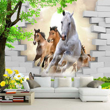 Papel tapiz de foto personalizado, Mural de pared roto de caballo estéreo 3D, papel de pared de ladrillo para sala de estar, Fondo de TV, pintura de pared 3D, decoración del hogar 2024 - compra barato