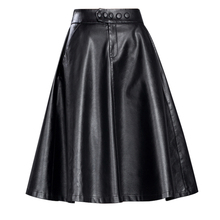 Женская плиссированная юбка из ПУ кожи, до колена, с высокой талией 2024 - купить недорого