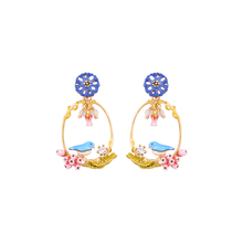 Juicy Grape Handmade Enamel Glazed Blue Flower Earrings 925 Silver Needle Stud Earrings Rhythm Forest Birds Earrings Women Gift 2024 - buy cheap