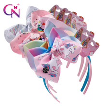 CN  Hair Bow Hairbands for Girls Handmade Rainbow Printed Ribbon Knot Bow Headband Hair Hoop For Children Kids Hair Accessories 2024 - buy cheap