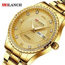 Relógio quartz dourado masculino, relógio esportivo com visor duplo e strass 2024 - compre barato