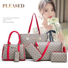 6 Pcs/Set Fashion Women luxury bag Composite Bags PU Leather 8 words Print Women Handbag Shoulder Bag Wallets Purse Key Bag Set 2024 - buy cheap