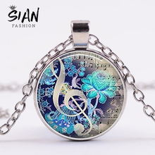 SIAN Retro Note Music Notation Old Painting Necklace Handmade Art Photo Glass Cabochon 3D Effect Pendant Necklace Women Jewelry 2024 - buy cheap
