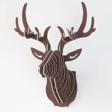 Perchas de pared con cabeza de Animal para decoración del hogar, arte de madera con cabeza de ciervo, artesanía 3D creativa, decoración de boda 2024 - compra barato
