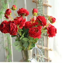 Искусственные шелковые розы с 3 головками, свадебный букет, европейские розы, домашнее украшение, Свадебный декор 2024 - купить недорого