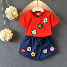 2018 verano niñas flores bordado conjuntos de ropa bebé niño niña ropa Blusa de manga corta Tops + Pantalones cortos 2 piezas traje 2024 - compra barato
