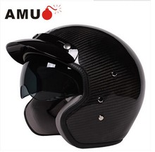 Free shipping, AMU's top carbon fiber helmet small built-in lens retro helmet motorcycle helmet half helmet, capacete 2024 - buy cheap