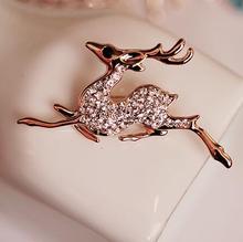 Rose Gold Tone Clear Rhinestone Crystal Diamante Reindeer Brooch Christmas Gifts 2024 - buy cheap
