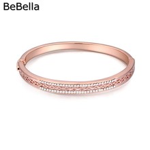Trendy rose gold color plated crystal woman pierced bangle Made with Czech crystal for girls Christmas gift 2024 - buy cheap