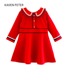 Vestido de algodão de manga comprida para meninas de 2-6 anos, vestido pequeno gola pan, vestido vermelho de outono 2018, vestidos casuais para inverno de crianças para meninas 2024 - compre barato