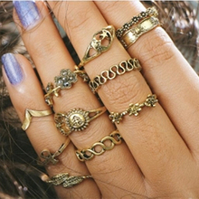 11/conjunto do vintage punk lua sun leaf flor esculpida midi anéis de dedo para as mulheres boêmio conjunto anel de joia cristal presentes 2024 - compre barato