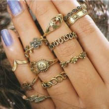 Conjunto de anillos Vintage Punk para mujer, Set de anillos Midi con diseño de Luna, hoja de sol, flor tallada, conjunto de anillos bohemios, conjunto de anillos para nudillos, regalos de joyería de cristal, 11 Uds. 2024 - compra barato