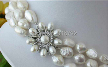 Collar de perlas cultivadas de agua dulce barrocas blancas, 3 filas, 9-11MM, P & P> 2024 - compra barato