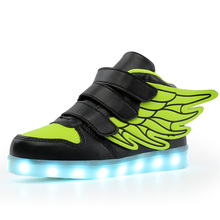 Черный, синий, USB зарядка, корзина, Led детская обувь с подсветкой, Детские повседневные светящиеся кроссовки для мальчиков и девочек, светящаяся обувь на липучке 2024 - купить недорого