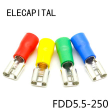 FDD5.5-250 Female Insulated Electrical Crimp Terminal for 12-10 AWG Connectors Cable Wire Connector 100PCS/Pack FDD5.5-250 FDD 2024 - buy cheap