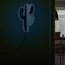 Cactus espelho de parede luminoso para planta, espelho cactus com corte a laser decoração artística silhueta led para decoração de parede