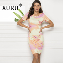 XURU Summer New Women's Print Tie Dye Dress Casual Skinny Sexy Bag Hip Dress 2024 - buy cheap