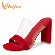De PVC rojo tacones altos gruesos Mujer Sandalias de Punta abierta claro zapatillas elegante madura de moda zapatos de mujer resbalón en gran tamaño 11 12 2024 - compra barato