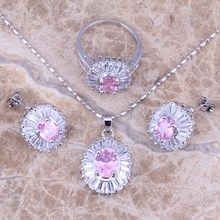 Conjunto de joias banhadas a prata za branca e rosa, brincos, pingente, anel, tamanho 6 / 7 / 8 / 9 / 10 s0120 2024 - compre barato
