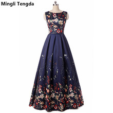 Mingli Tengda New Blue Long Evening Dresses Floral Printed Sexy Evening Dress Long Party Ball Gown Dresses Robe Soiree 2024 - buy cheap